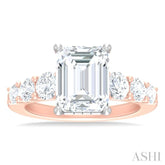 1 1/5 ctw Emerald Shape Round Cut Diamond Semi Mount Engagement Ring in 14K Rose and White Gold